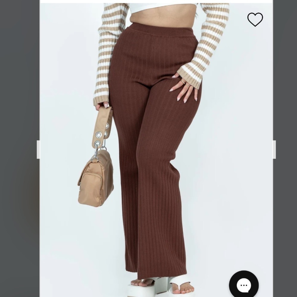 Like new! Princess Polly ALLEN Wide Leg Ribbed Pants - BROWN - Picture 5 of 11